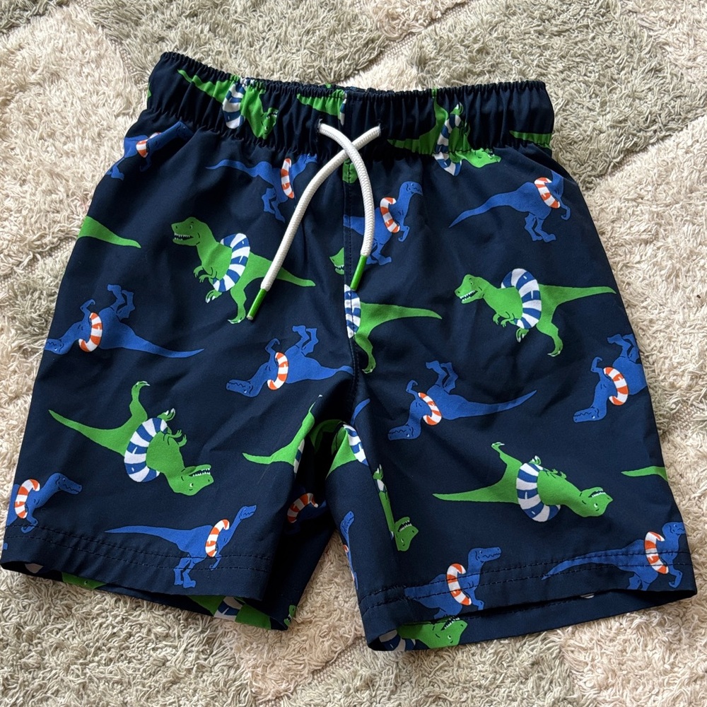 Kids Dinosaur Print Swim Shorts - Green and Blue